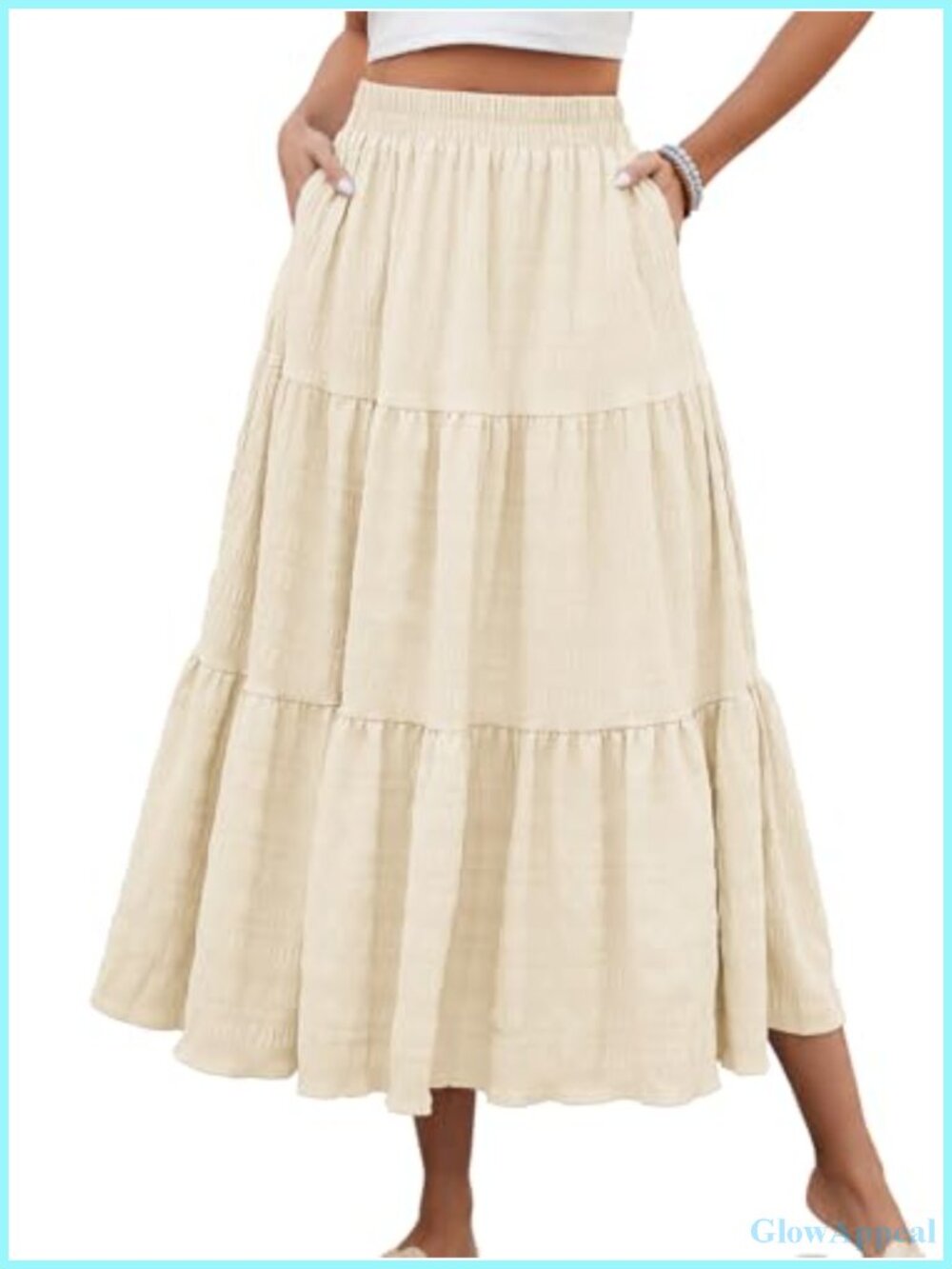 Women's Summer Casual Smock Tiered Maxi Skirt High Waisted A Line Flowy